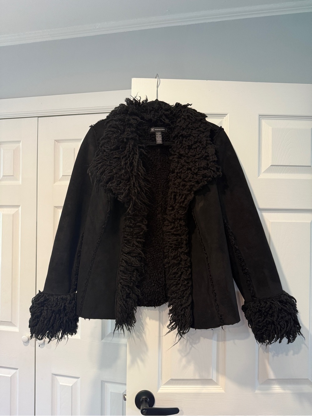 INC International Concepts Black Faux Shearling Trim Teddy Jacket XL